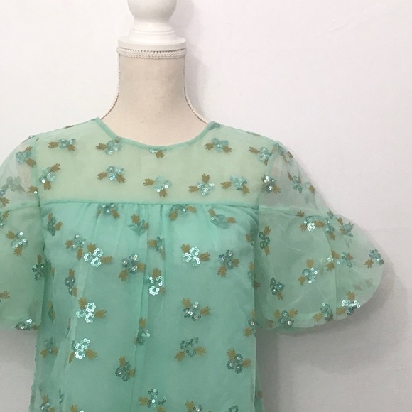 Anthropologie 2P Sabine Beaded Mint Blouse Top NWT - Picture 3 of 8